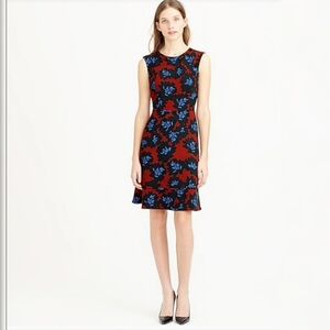 NWT J. Crew Firework Dress Sz 6 Red/Black/Yellow Floral Back Zip Line Bus Casual